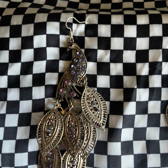 Bronze & Purple Peacock Earrings - Picture 2 of 2